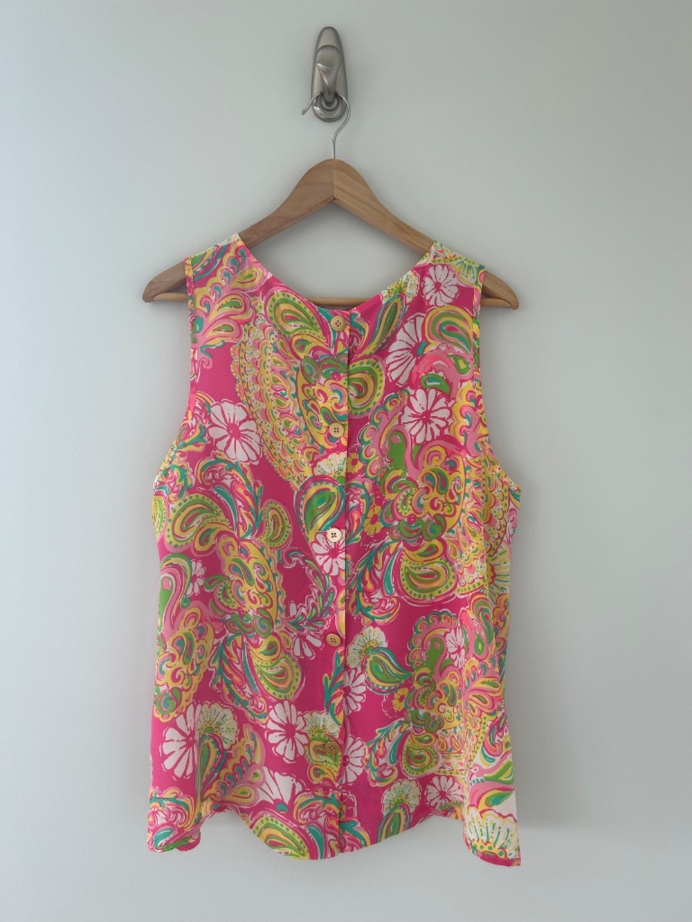 Lilly Pulitzer 100% Silk Iona Tank in Hotty Pink Double Trouble Sz XL EUC - Picture 2 of 5
